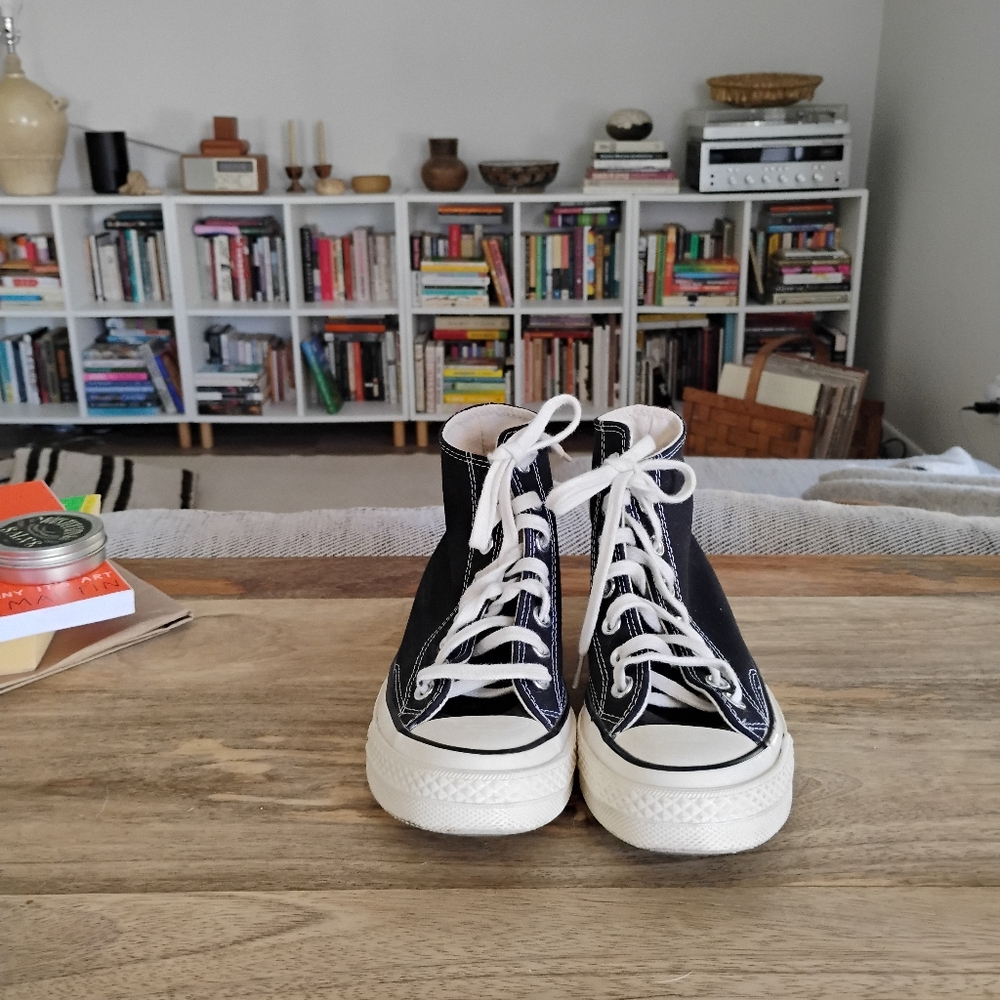 EUC Converse All Stars- Chuck 70 Canvas Hightops- Women's Size 5, Black/Egret - Picture 4 of 7